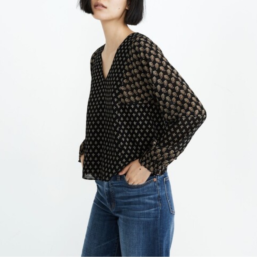 Madewell Sheer-Sleeve Top in Brushstroke Paisley Mix Size M
